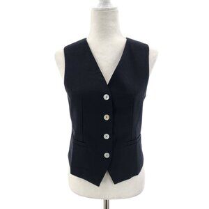 NEW Commense Womens Small Top Black Button Vest V-neck Linen Cotton